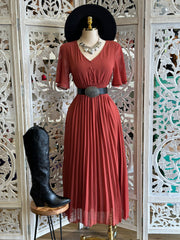 Pleated Button Detail Maxi Dress- Stretchy, Estira