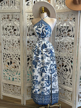 Cutout Blue Floral Maxi Dress-Estira, Stretchy