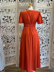 Burnt Orange Deep V Maxi Dress- Not Stretchy , No Estira