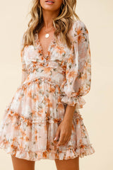 Laney Cutout Back Frill Trim Dress Hibiscus Print Nude