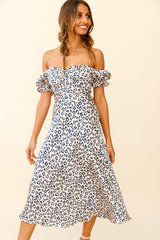 Linka Off-Shoulder Tie Back Midi Dress Leopard Print Pink