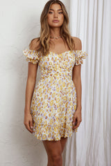 Linka Off-Shoulder Tie Back Dress Animal Print Yellow