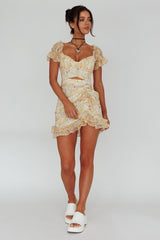 Linka Drawstring Detail Frill Dress Floral Beige