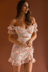 Linka Drawstring Detail Frill Dress Floral Blush