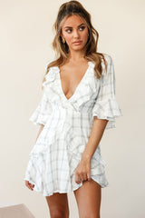 Ondina Ruffle Trimmed Keyhole Back Dress Check Print White