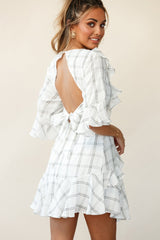 Ondina Ruffle Trimmed Keyhole Back Dress Check Print White