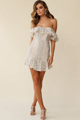 Marmont Off Shoulder Floral Lace Detail Dress Nude