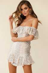 Marmont Off Shoulder Floral Lace Detail Dress Nude