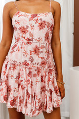 Rosabel Spaghetti Strap Fluted Hem Dress Paisley Print Blush/Multi