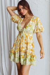 Rosy Tied Bust Mini Dress Floral Apple/Yellow
