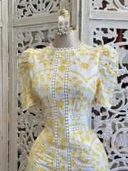 Yellow Eyelet Midi Dress- No Estira, Not Stretchy