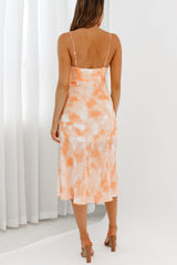 Malibu Gathered Bust Cami Strap Midi Dress Tie-Dye Orange