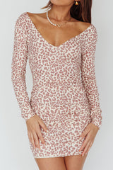 In The Now Long Sleeve Mini Dress Rose Leopard