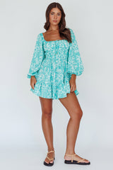 Amilie Shirred Long Sleeve Dress Floral Green