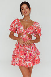 Orianthi Cut-Out Waist Mini Dress Floral Pink