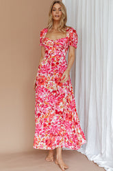 Montebello Puff Sleeve Maxi Dress Floral Pink/Orange
