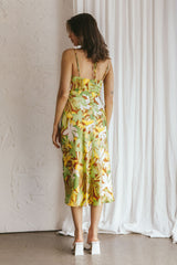 Emmalie Satin Midi Dress Floral Green