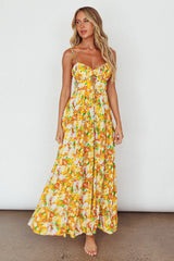 Kinlee Lace-Up Bodice Maxi Dress Floral Orange