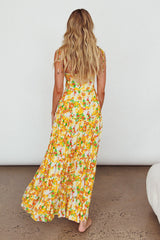 Kinlee Lace-Up Bodice Maxi Dress Floral Orange