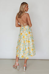 Halia One-Shoulder A-Line Midi Dress Floral Yellow