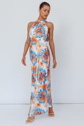 Shana Halterneck Maxi Dress Flowers Blue