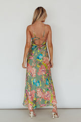 From Above V-Back Midi Dress Floral Green
