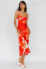 Highland Pleated Bust Midi Dress Floral Orange