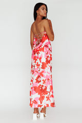 Latisha Strappy Cowl Back Midi Dress Floral Red