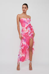 Crush On You Split Ruffle Midi Dress Pink