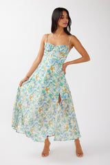 Echoes Tied Back A-Line Midi Dress Floral Green