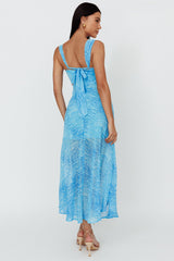 Willa Tie Back Midi Dress Print Blue