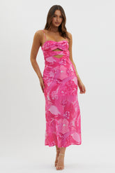 Melania Cut-Out Bodice Dress Floral Pink