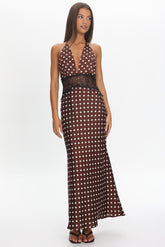 Tarly Lace Waist Halter Maxi Dress Polka Dot Chocolate
