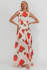 Opulent Low Back Maxi Dress Floral Rose