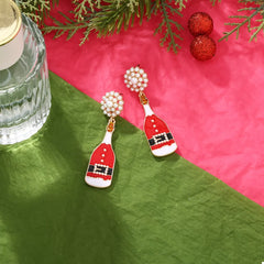 Christmas Champagne Bottle Drop Earrings