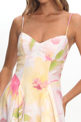 Get My Attention Pleat Waist Maxi Dress Floral Yellow