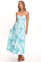 Get My Attention Pleat Waist Maxi Dress Watercolor Green
