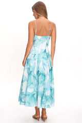 Get My Attention Pleat Waist Maxi Dress Watercolor Green