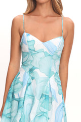 Get My Attention Pleat Waist Maxi Dress Watercolor Green
