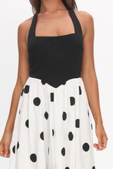 Get My Attention Halterneck Maxi Dress Polka Dot Black