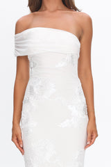 Gala One-Shoulder Maxi Dress Embellished White