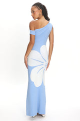 Wildflower Sun Asymmetric Neckline Knit Dress Flower Blue