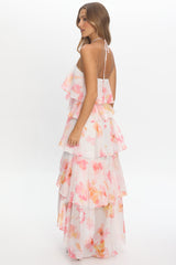 Darylyn Tiered Ruffle Maxi Dress Floral Pink