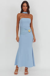 Jeramia Strapless Brooch Maxi Dress Blue