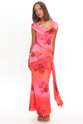 Virgo Season Draped Shoulder Maxi Dress Orchid Pink