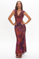 Virgo Season Draped Shoulder Maxi Dress Dark Rose