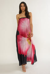 Lauriella Strapless Accordion Pleat Maxi Dress Hibiscus Black
