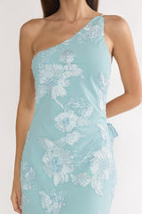 Mireya One-Shoulder Sheer Hem Maxi Dress Aqua