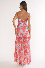 Harbor Ruched Maxi Dress Floral Blue Multi