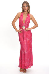 Shanna Plunging Halterneck Maxi Dress Fuchsia